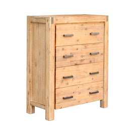 Tallboy with 4 Storage Drawers Solid Wooden Assembled in Oak Colour - ElectronX Plus