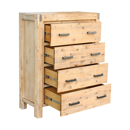 Tallboy with 4 Storage Drawers Solid Wooden Assembled in Oak Colour - ElectronX Plus