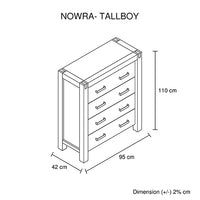 Tallboy with 4 Storage Drawers Solid Wooden Assembled in Oak Colour - ElectronX Plus