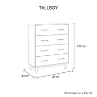 Tallboy with 4 Storage Drawers in Wooden Light Brown Colour - ElectronX Plus