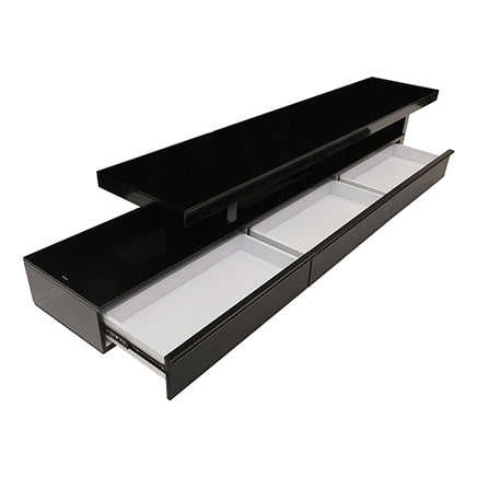 TV Cabinet with 3 Storage Drawers Extendable With Glossy MDF Entertainment Unit in Black Color - ElectronX Plus