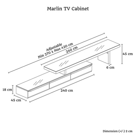 TV Cabinet with 3 Storage Drawers Extendable With Glossy MDF Entertainment Unit in Black Color - ElectronX Plus