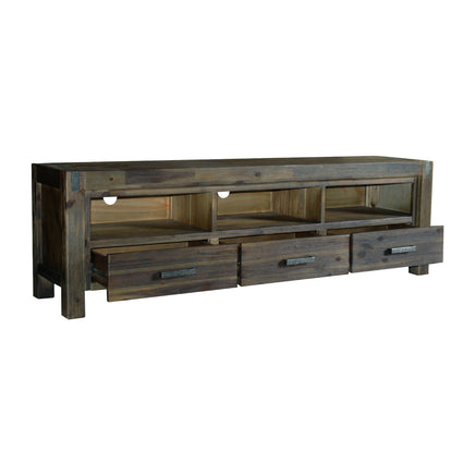 TV Cabinet with 3 Storage Drawers with Shelf Solid Acacia Wooden Frame Entertainment Unit in Chocolate Colour - ElectronX Plus