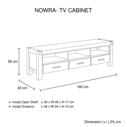 TV Cabinet with 3 Storage Drawers with Shelf Solid Acacia Wooden Frame Entertainment Unit in Chocolate Colour - ElectronX Plus