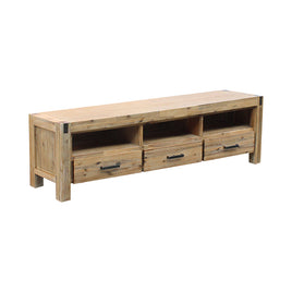 TV Cabinet with 3 Storage Drawers with Shelf Solid Acacia Wooden Frame Entertainment Unit in Oak Colour - ElectronX Plus