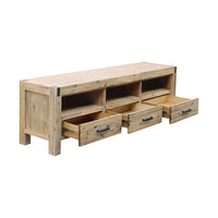 TV Cabinet with 3 Storage Drawers with Shelf Solid Acacia Wooden Frame Entertainment Unit in Oak Colour - ElectronX Plus