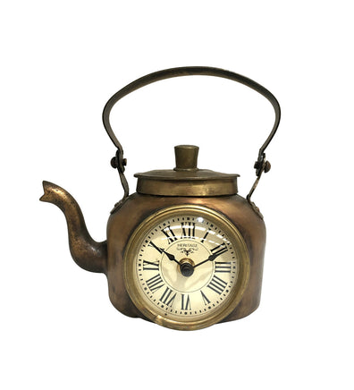 Table Clock - Old Brass Tea Kettle - ElectronX Plus