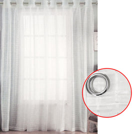 Pair of White Checkered Eyelet Sheer Curtains 140 x 225cm - ElectronX Plus