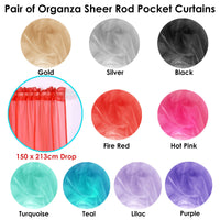 Pair of Organza Sheer Rod Pocket Curtains Fire Red - ElectronX Plus