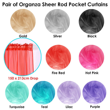 Pair of Organza Sheer Rod Pocket Curtains Fire Red - ElectronX Plus