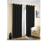 Pair of Blockout Plain Eyelet Curtains Black - ElectronX Plus