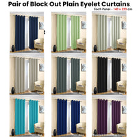 Pair of Blockout Plain Eyelet Curtains Black - ElectronX Plus