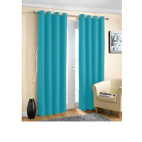 Pair of Blockout Plain Eyelet Curtains Blue - ElectronX Plus