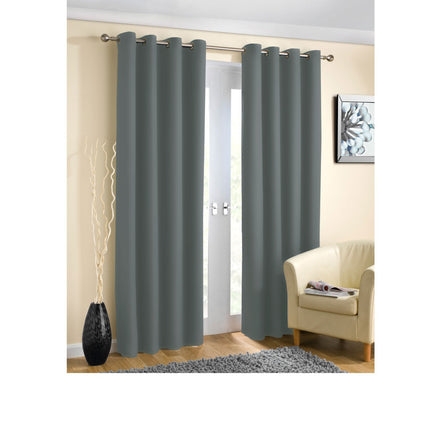 Pair of Blockout Plain Eyelet Curtains Grey - ElectronX Plus