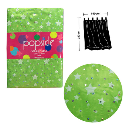 Pair of Organza Sequined Tab Top Curtains Sparkle Star Lime Green 140 x 213 cm - ElectronX Plus