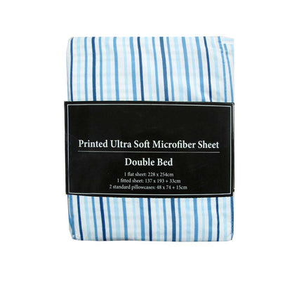 Printed Microfiber Sheet Set Double Blue Lines - ElectronX Plus