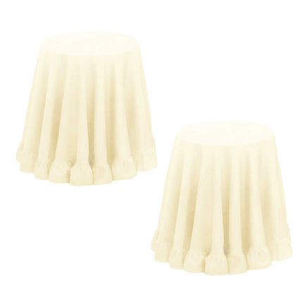 Set of 2 Round 180cm Ruffled Table Cloth Cream - ElectronX Plus