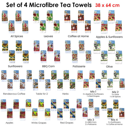 Set of 4 Microfibre Printed Tea Towels All Pieces - ElectronX Plus