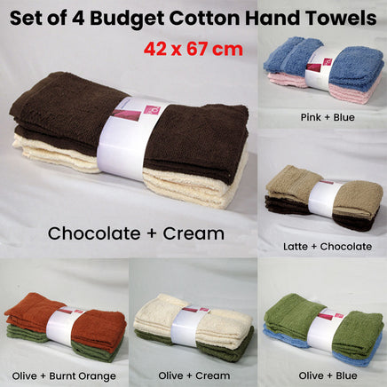 Set of 4 Budget Cotton Hand Towels 42 x 67 cm Chocolate Cream - ElectronX Plus