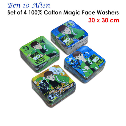 Set of 4 Ben 10 Alien Magic 100% Cotton Face Washers - ElectronX Plus