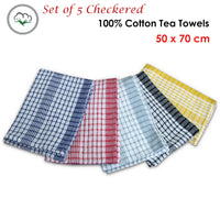 Hotel Living Checkered Set of 5 Cotton Tea Towels - ElectronX Plus