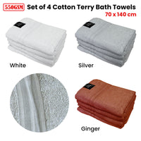 550GSM Set of 4 100% Cotton Terry Bath Towels 70 x 140 cm Ginger - ElectronX Plus