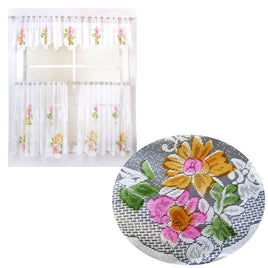 3 Pce Cafe Blooms Lace Kitchen Curtain Set - ElectronX Plus