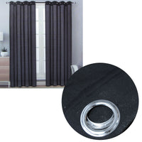 Pair of Solid Colour Sheer Eyelet Curtains 137 x 213 cm Black - ElectronX Plus