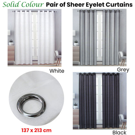 Pair of Solid Colour Sheer Eyelet Curtains 137 x 213 cm Black - ElectronX Plus