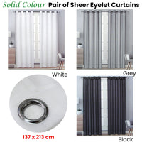 Pair of Solid Colour Sheer Eyelet Curtains 137 x 213 cm White - ElectronX Plus