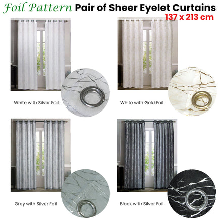 Pair of Sheer Eyelet Curtains Black with Silver Foils 137 x 213 cm - ElectronX Plus