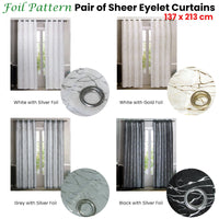 Pair of Sheer Eyelet Curtains Grey with Silver Foils 137 x 213 cm - ElectronX Plus