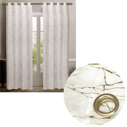 Pair of Sheer Eyelet Curtains White with Gold Foils 137 x 213 cm - ElectronX Plus