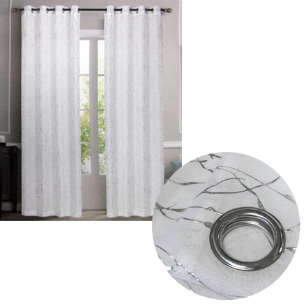 Pair of Sheer Eyelet Curtains White with Silver Foils 137 x 213 cm - ElectronX Plus