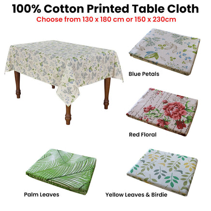 Cotton Red Floral Oblong Table Cloth 150 x 230cm - ElectronX Plus