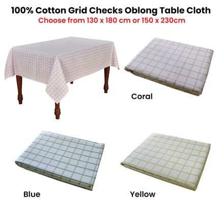 Cotton Grid Checks Oblong Table Cloth Blue 130 x 180cm - ElectronX Plus