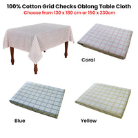 Cotton Grid Checks Oblong Table Cloth Coral 130 x 180cm - ElectronX Plus