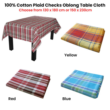 Cotton Plaid Checks Oblong Table Cloth Blue 130 x 180cm - ElectronX Plus