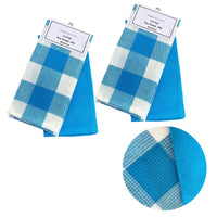 Set of 4 Cotton Waffle Checkered & Plain Dyed Tea Towels 50cm x 70cm Aqua - ElectronX Plus