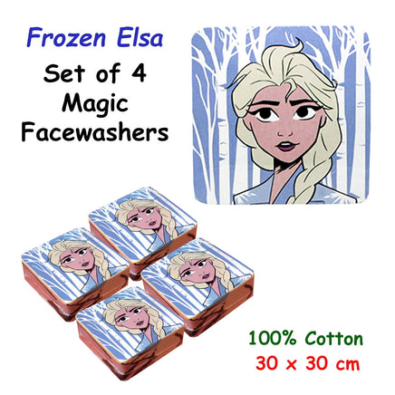 Caprice Frozen Elsa Set of 4 Cotton Licensed Magic Facewashers 30 x 30 cm - ElectronX Plus