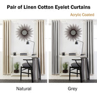 Designers Choice Pair of Linen Cotton Coated Eyelet Curtains Grey 140 x 213cm - ElectronX Plus