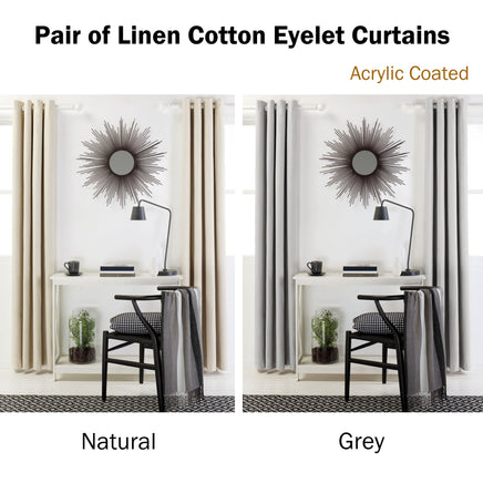 Designers Choice Pair of Linen Cotton Coated Eyelet Curtains Grey 140 x 213cm - ElectronX Plus