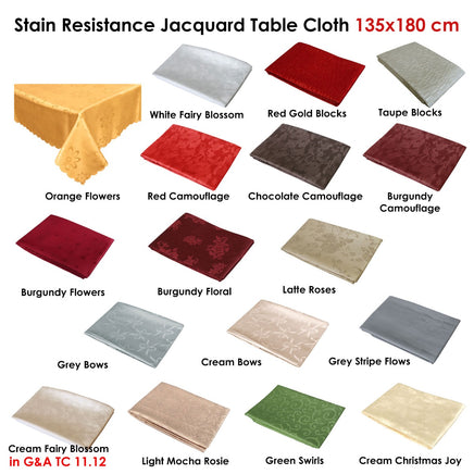 Jacquard Table Cloth Roses Latte 135 x 180cm Rectangle - ElectronX Plus