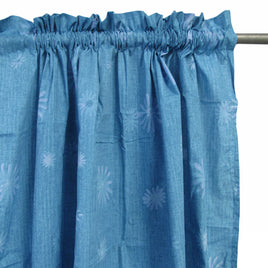 Pair of Polyester Cotton Rod Pocket Blue Daisy Curtains - ElectronX Plus