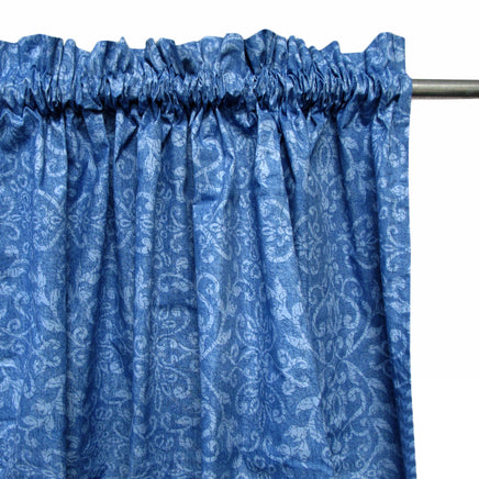 Pair of Polyester Cotton Rod Pocket Blue Damask Curtains - ElectronX Plus