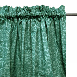 Pair of Polyester Cotton Rod Pocket Green Damask Curtains - ElectronX Plus