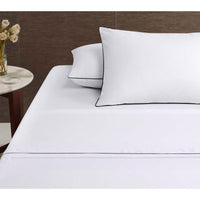 Accessorize White/Black Piped Hotel Deluxe Cotton Sheet Set King - ElectronX Plus