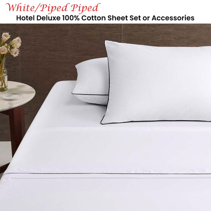 Accessorize White/Black Piped Hotel Deluxe Cotton Sheet Set King - ElectronX Plus