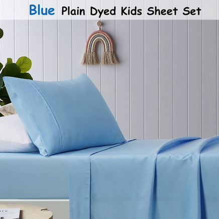 Happy Kids Blue Plain Dyed Microfibre Sheet Set Double - ElectronX Plus