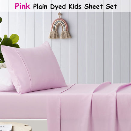 Happy Kids Pink Plain Dyed Microfibre Sheet Set Double - ElectronX Plus